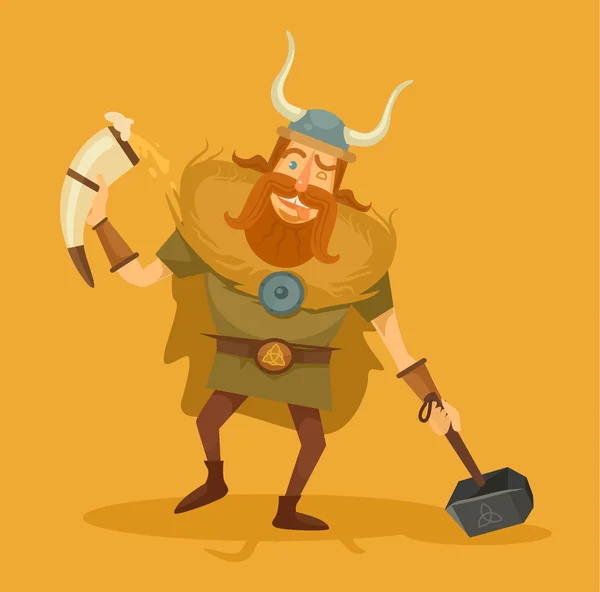 Viking met een biertje. Platte vectorillustratie — Stockvector