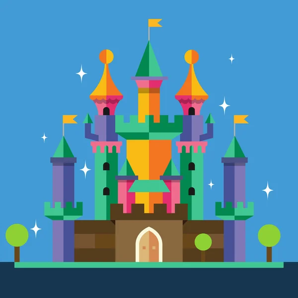 Castillo de dibujos animados. Ilustración plana del vector — Vector de stock