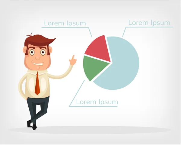 L'uomo d'affari mostra il grafico. Illustrazione piatta vettoriale — Vettoriale Stock