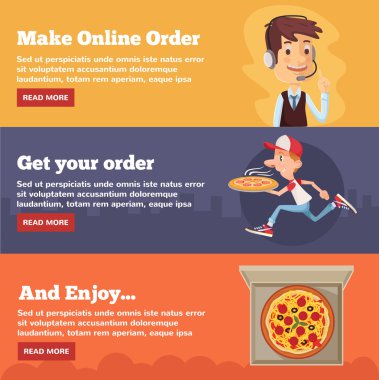 Fast food pizza teslimatı. Vektör düz çizim