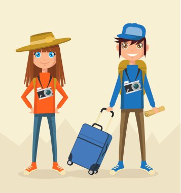 Bir kaç turist. Vektör düz çizim
