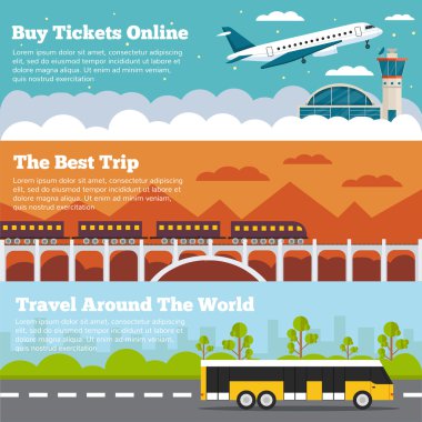 Seyahat etmek düz afiş resimler ayarla