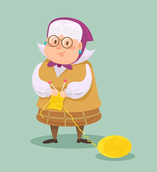 La abuela teje. Vector plano ilustración de dibujos animados — Vector de stock