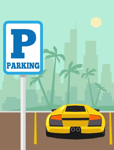 Vettore Parcheggio piatto cartone animato illustrazione — Vettoriale Stock