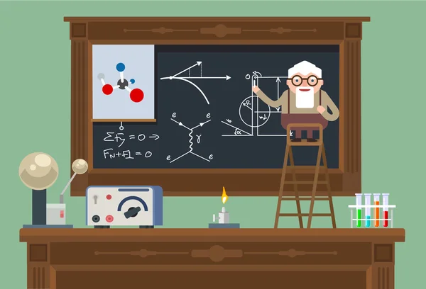Scientist old professor. Vector flat illustration — Stock Vector
