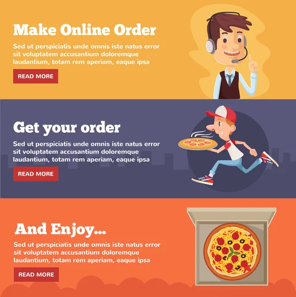 Entrega de pizza de comida rápida. Ilustración plana del vector — Vector de stock