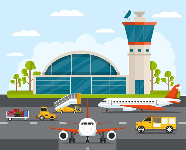 Flughafen mit Vorlagen für Infografiken. Vektorflache Abbildung Vektorgrafiken