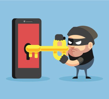 Hacker kesmek smartphone. Vektör düz çizim