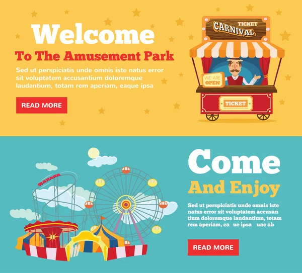 Public park, amusement park flat illustration concepts set — Stock Vector