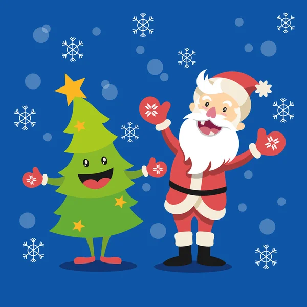 Christmas Santa and tree. Vector flat illustration — Stock Vector