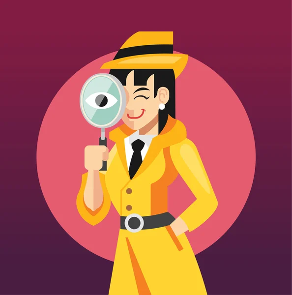 Vector woman detective flat illustration — Stock Vector