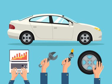 Oto mekanik Servisi. Vektör düz çizim