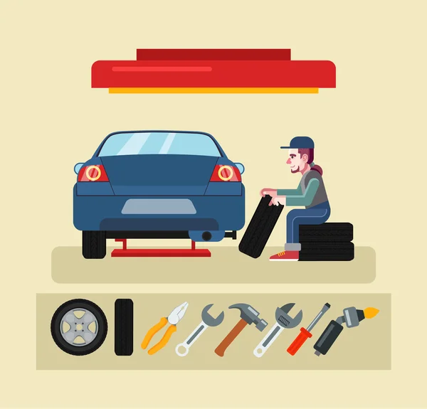 Auto-mechanic service. Platte vectorillustratie — Stockvector