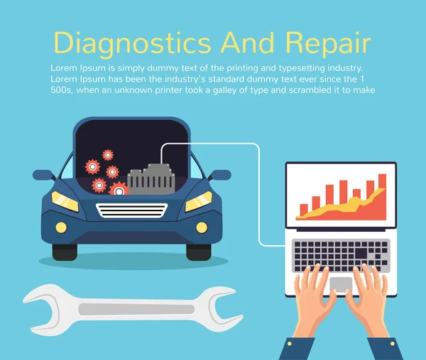 Serviço mecânico de automóveis. Ilustração plana vetorial — Vetor de Stock