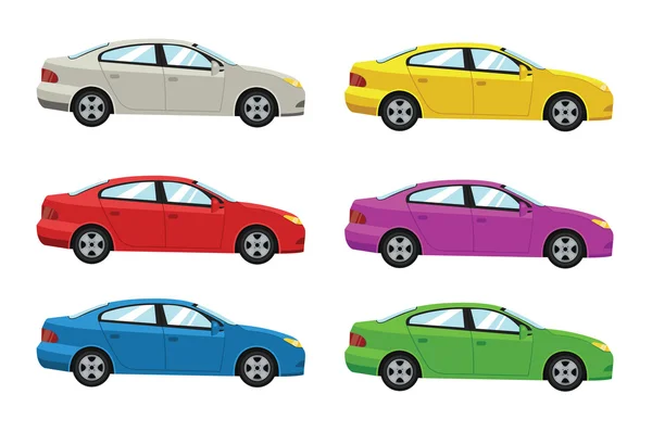 Vista lateral de coches. Set de ilustración plana vectorial — Archivo Imágenes Vectoriales