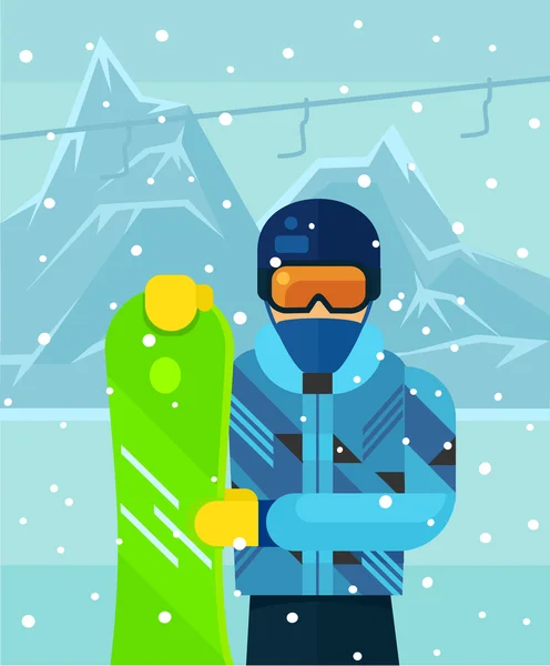 Snowboarder. Ilustración plana del vector — Vector de stock