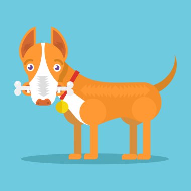 Büyük beyaz kemik ile mutlu köpek. Vektör düz çizim
