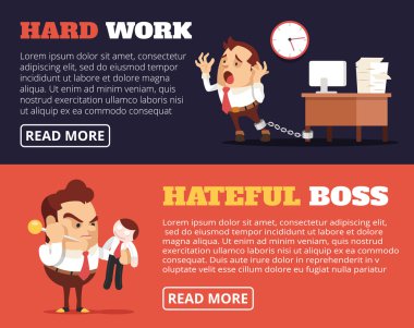 People hate their jobs. Vector flat banner illustration set clipart