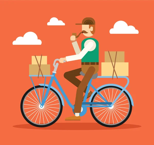 Retro London postman on a bicycle — Stock Vector