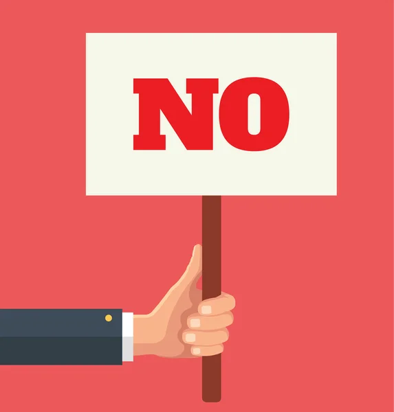 Hands holds sign with NO word. Social protest. Vector flat illustration — Stock Vector