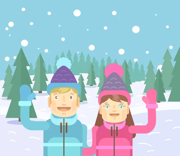 Winter vector flat cartoon illustration — Stock Vector