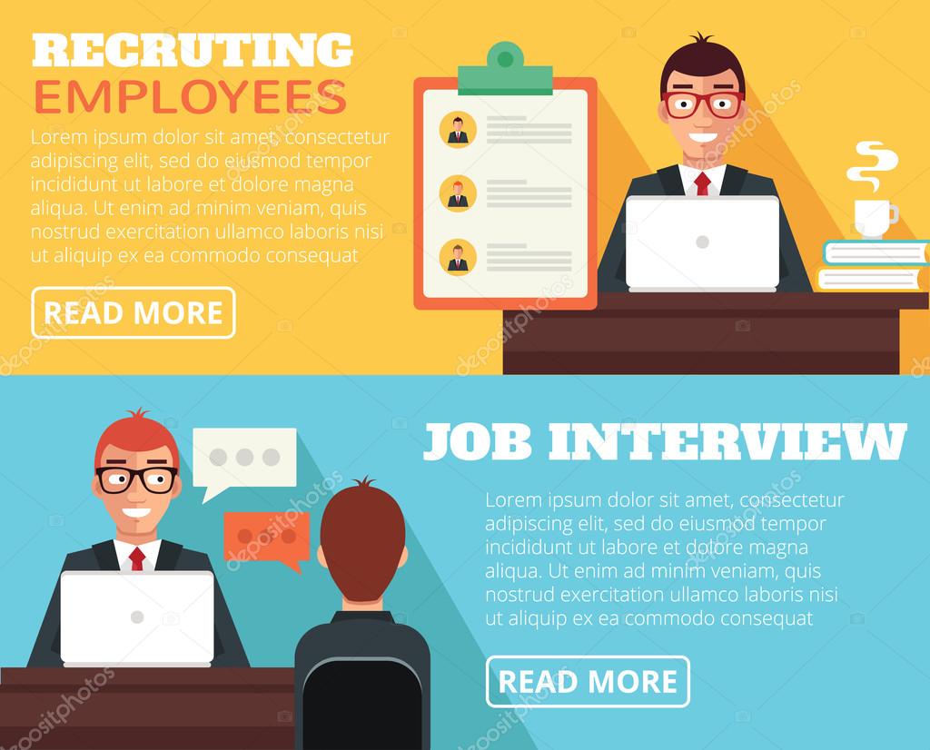Recruiting employees, job interview. Vector flat illustration