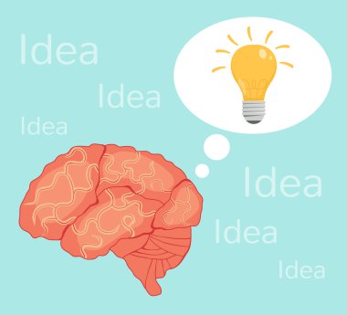Ampul beyin fikir. Vektör düz çizim