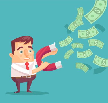 İşadamı para para mıknatıs ile yakalar. Vektör düz çizim