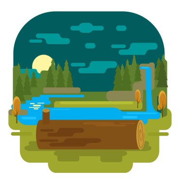 Yaz orman. Vektör düz çizim