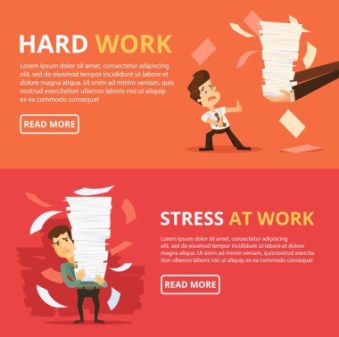 Birçok iş. Zor iş. Vektör düz afiş illüstrasyon set