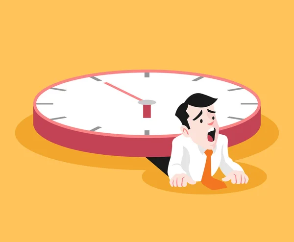 Businessman under the big clock. Vector flat illustration — Stock Vector