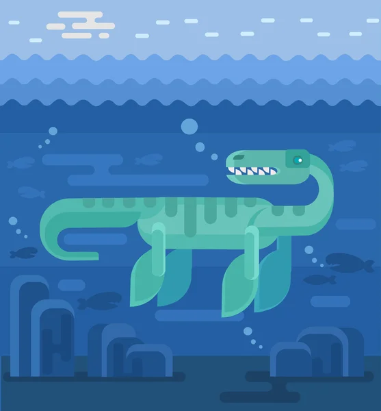 Plesiosaur vektorové ilustrace plochý — Stockový vektor