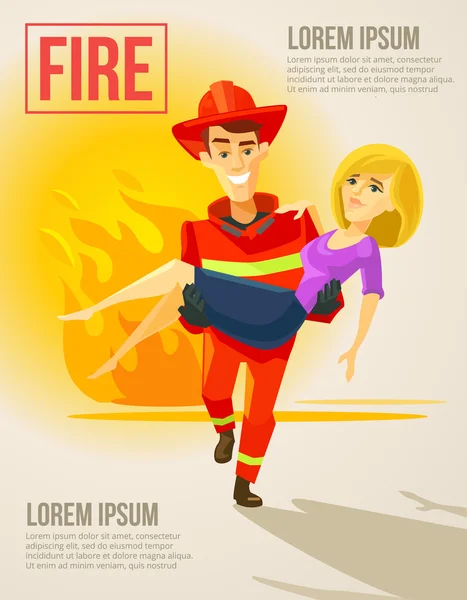 Pompier portant une fille. Illustration vectorielle plate — Image vectorielle