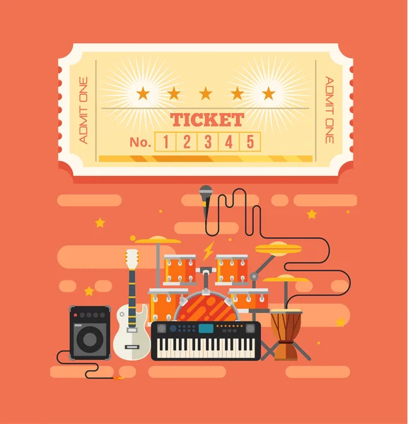 Vector paper tickets flat rock concert illustration — Stock Vector