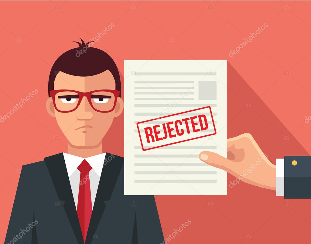 Hand hold rejected paper document. Vector flat illustration