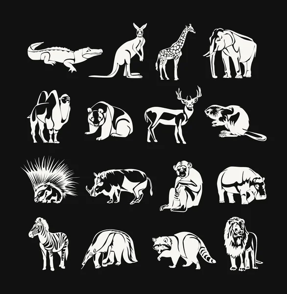 Dieren vector witte doodle overzicht pictogrammenset — Stockvector
