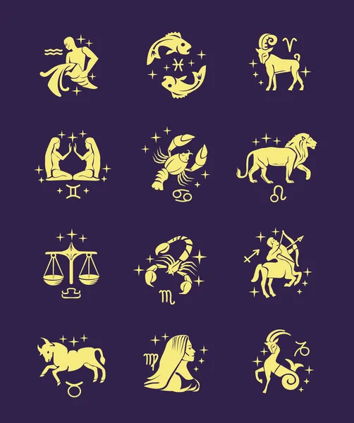 Znaki zodiaku wektor zarys złota zestaw ikon — Wektor stockowy