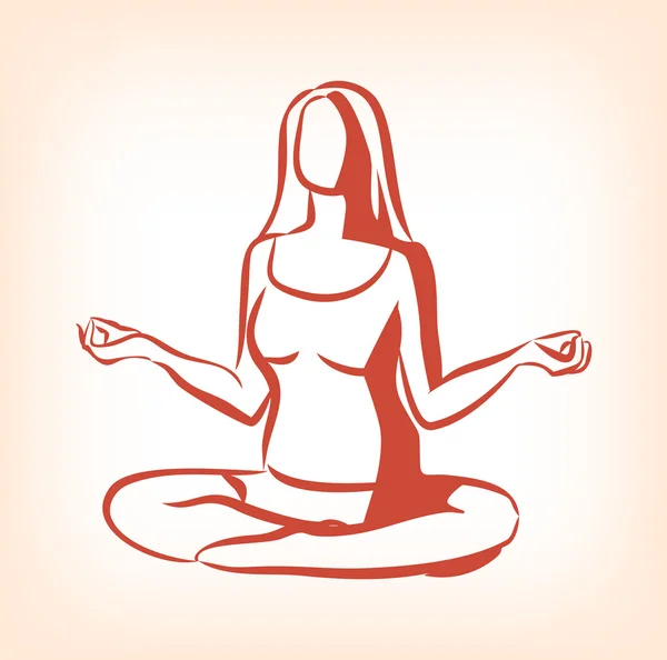 Kobieta siedzi w pozycji lotosu jogi. Ikona ilustracja wektorowa — Wektor stockowy