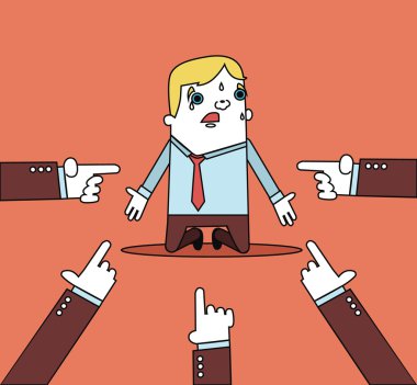 Ona işaret eden el ile iş adamı. Vektör düz çizgi çizim