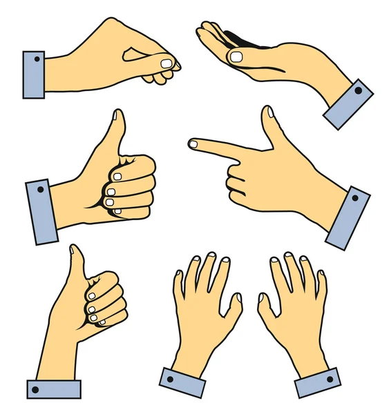 Set of human pointing hands. Vector flat line illustration — Stock Vector