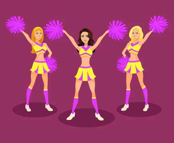 Équipe de pom-pom girls. Illustration vectorielle plate — Image vectorielle