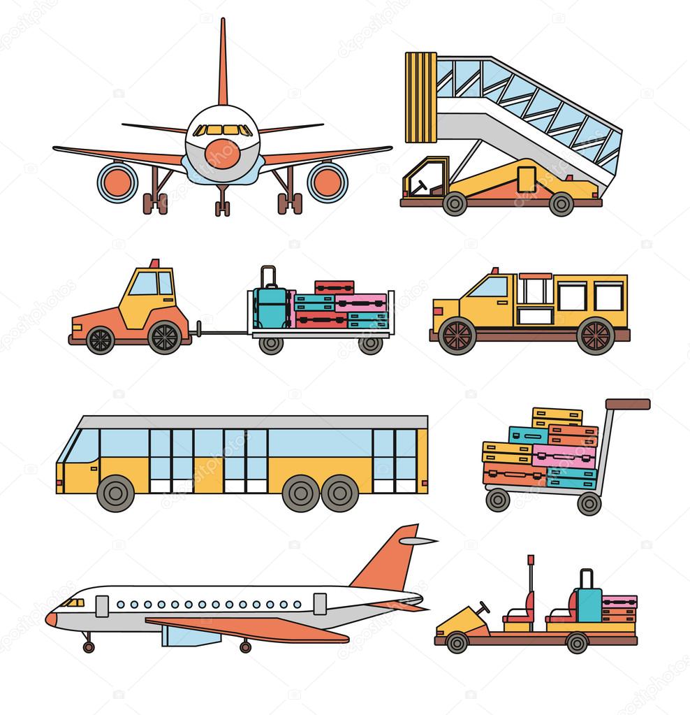 Airport transport vector line set