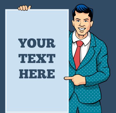 Retro adam afiş. Vektör komik çizim