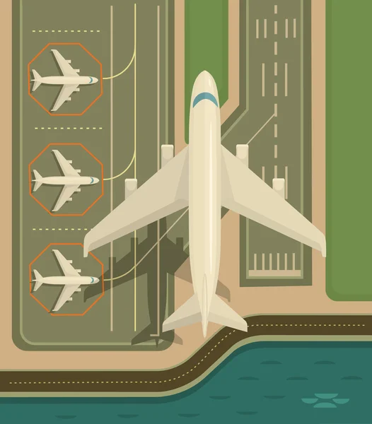 El avión está despegando. Ilustración plana del vector — Archivo Imágenes Vectoriales
