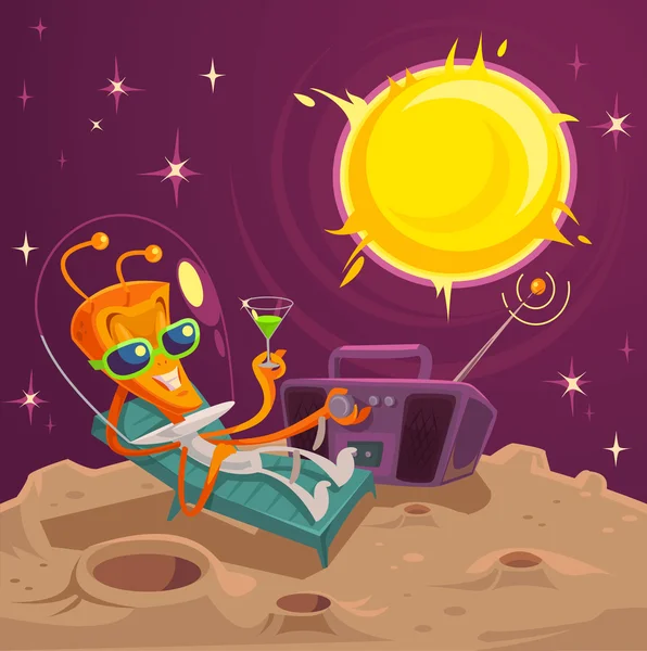 Alien descansa. Ilustración plana del vector — Vector de stock