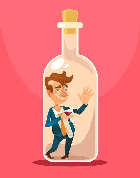 Drunk businessman in bottle. Vector flat illustration — Stock Vector