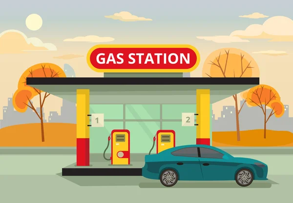 Gasolinera. Ilustración plana del vector — Archivo Imágenes Vectoriales