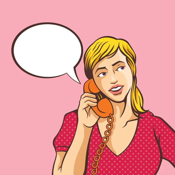 Una chica hablando por teléfono. Ilustración cómica vectorial — Vector de stock