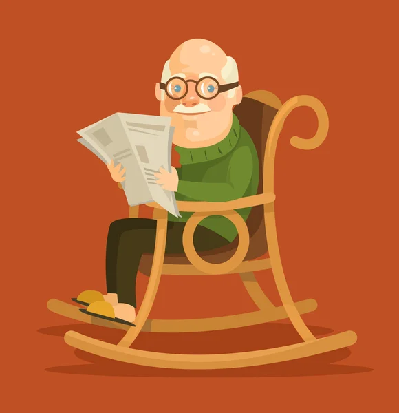 Velho sentado na cadeira de balanço. Ilustração plana vetorial —  Vetores de Stock