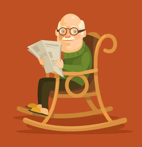 Viejo sentado en mecedora. Ilustración plana del vector — Vector de stock